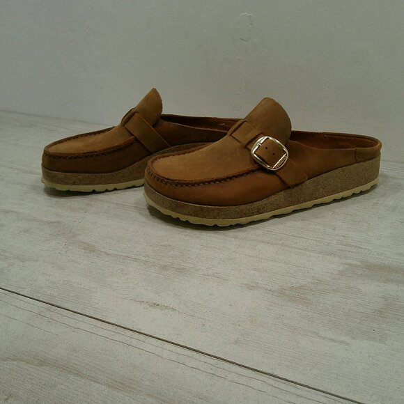Birkenstock Comfort Suede Cognac Buckley Clog Gold buckle Size 38 - Picture 9 of 11